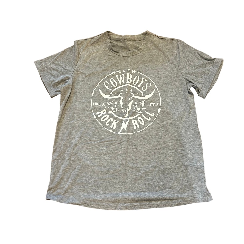 Cowboys Like a Little Rock N‎ Roll Graphic T-Shirt Western Tee Large